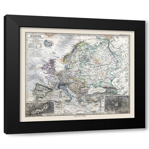 Europe - Stieler 1885 Black Modern Wood Framed Art Print by Stieler