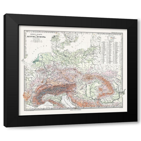 Central Europe Elevations- Stieler 1885 Black Modern Wood Framed Art Print with Double Matting by Stieler
