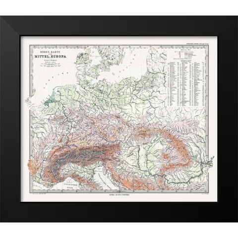Central Europe Elevations- Stieler 1885 Black Modern Wood Framed Art Print by Stieler