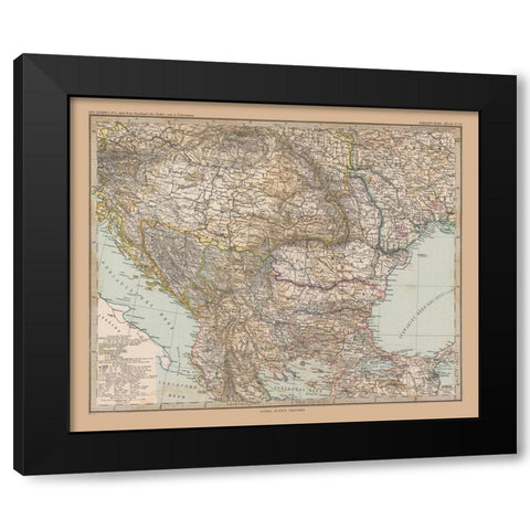 Southeast Europe - Stieler 1885 Black Modern Wood Framed Art Print with Double Matting by Stieler