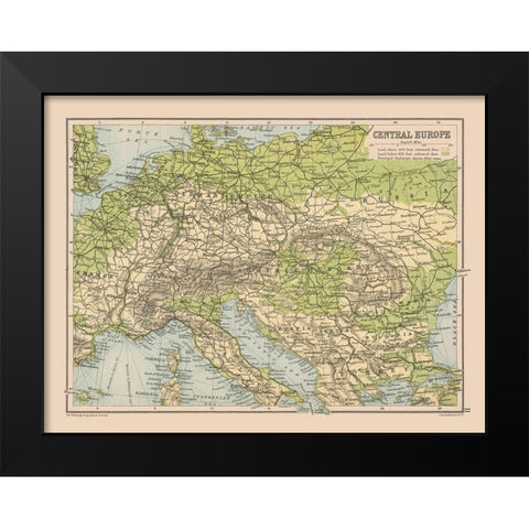 Central Europe - Bartholomew 1892 Black Modern Wood Framed Art Print by Bartholomew