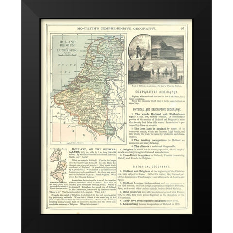 Europe Luxemburg Holland Belgium - Monteith 1882 Black Modern Wood Framed Art Print by Monteith