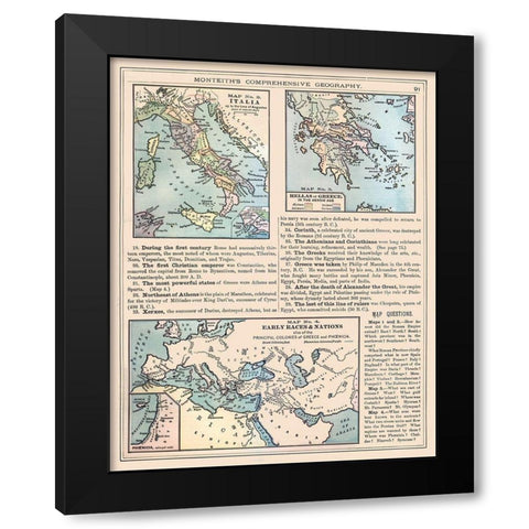 Europe Italy Greece - Monteith 1882 Black Modern Wood Framed Art Print by Monteith
