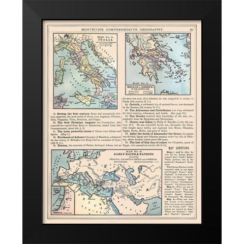 Europe Italy Greece - Monteith 1882 Black Modern Wood Framed Art Print by Monteith