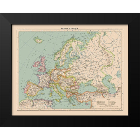 Political Europe - Schrader 1908 Black Modern Wood Framed Art Print by Schrader