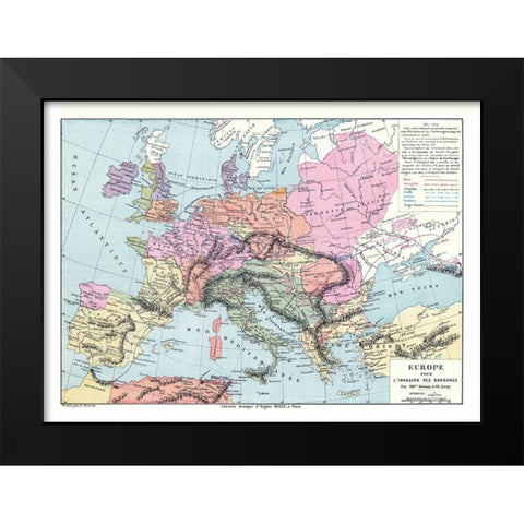 Barbarian Invasion Europe - Drioux 1882 Black Modern Wood Framed Art Print by Drioux