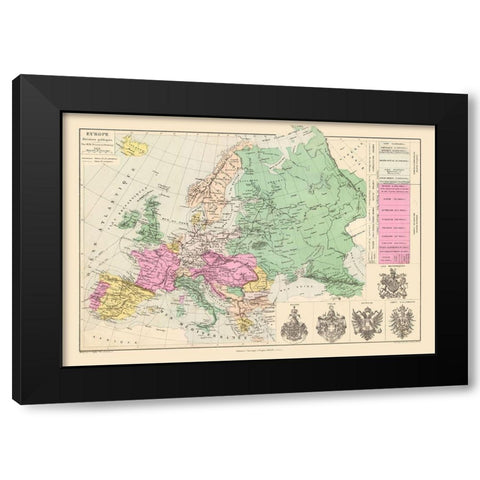 Europe Political Divisions - Drioux 1882 Black Modern Wood Framed Art Print by Drioux