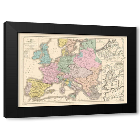 Europe 1715 - Drioux 1882 Black Modern Wood Framed Art Print with Double Matting by Drioux