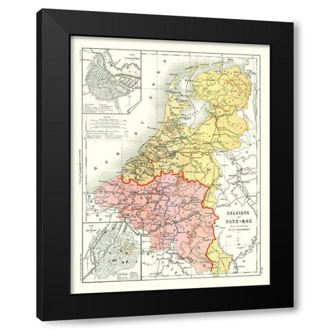 Europe Belgium Netherlands - Cortambert 1880 Black Modern Wood Framed Art Print by Cortambert