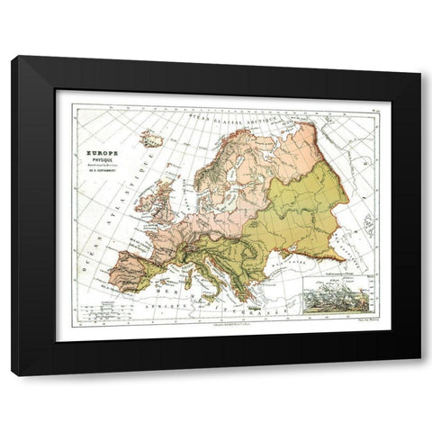 Physical Europe - Cortambert 1880 Black Modern Wood Framed Art Print with Double Matting by Cortambert