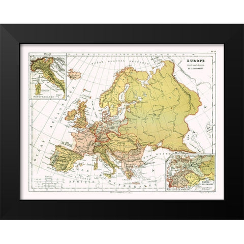 Political Europe - Cortambert 1880 Black Modern Wood Framed Art Print by Cortambert