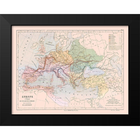 Europe Barbarian Invasions - Cortambert 1880 Black Modern Wood Framed Art Print by Cortambert