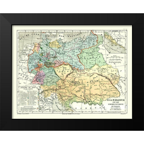 Europe Germany Prussia Poland Austria Black Modern Wood Framed Art Print by Cortambert