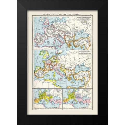 Europe Migrations - Droysen 1886 Black Modern Wood Framed Art Print by Droysen
