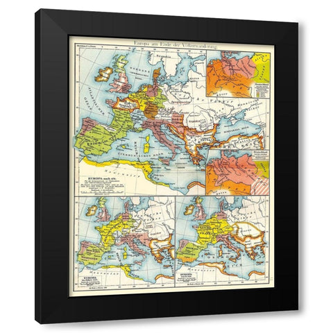 Europe End of Migrations - Putzgers 1897 Black Modern Wood Framed Art Print with Double Matting by Putzgers