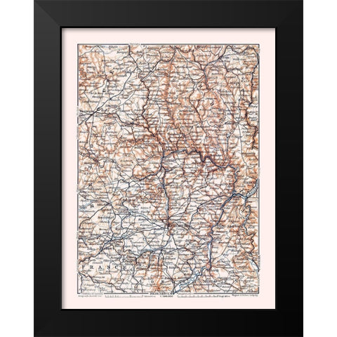 Europe Luxemburg Belgium Germany France Black Modern Wood Framed Art Print by Baedeker