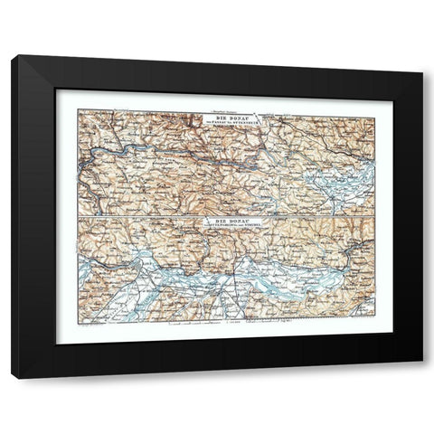 Europe Danube River Germany Austria - Baedeker Black Modern Wood Framed Art Print by Baedeker