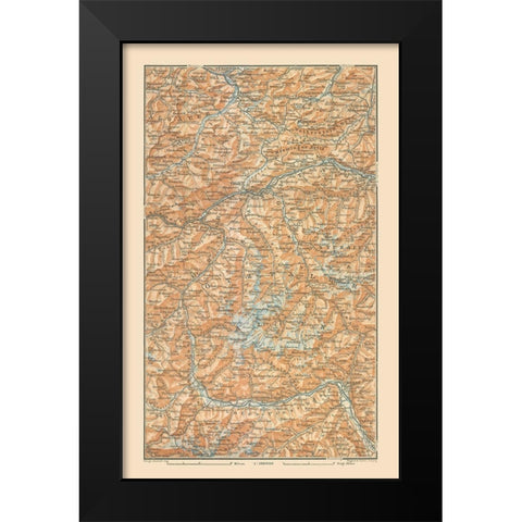 Europe Otztaler Alpen Germany Austria Italy Black Modern Wood Framed Art Print by Baedeker