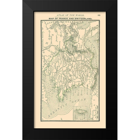 Europe France Switzerland - Alden 1886 Black Modern Wood Framed Art Print by Alden