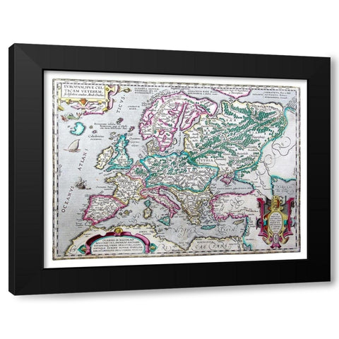 Ancient Europe 1595 - Ortelius Black Modern Wood Framed Art Print by Ortelius