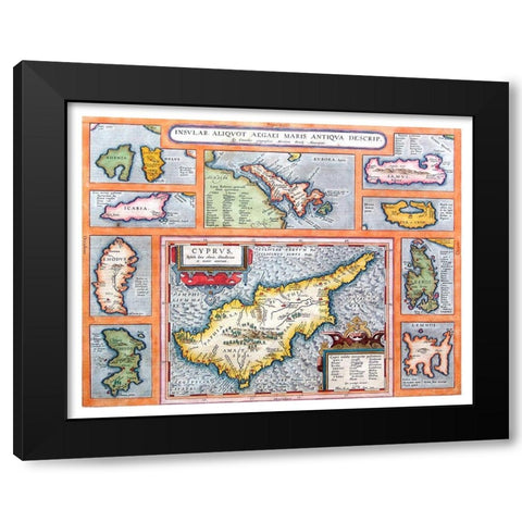 Europe Aegean Sea Islands - Ortelius 1570 Black Modern Wood Framed Art Print with Double Matting by Ortelius