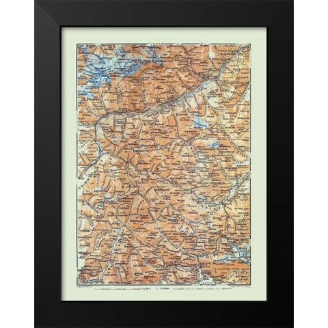 Europe Unter Engadin Switzerland Italy Black Modern Wood Framed Art Print by Baedeker