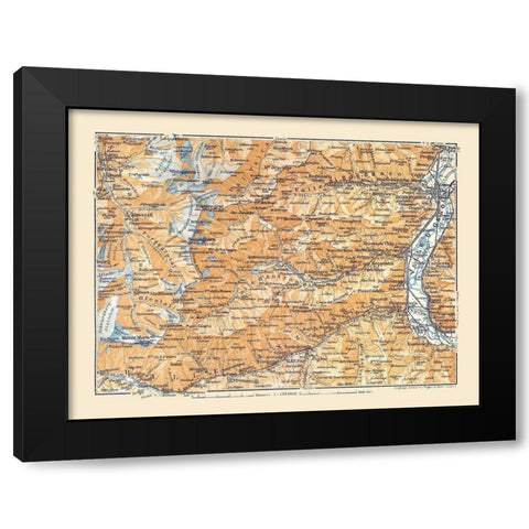 Europe Swiss Italian Border Alps Switzerland Italy Black Modern Wood Framed Art Print with Double Matting by Baedeker