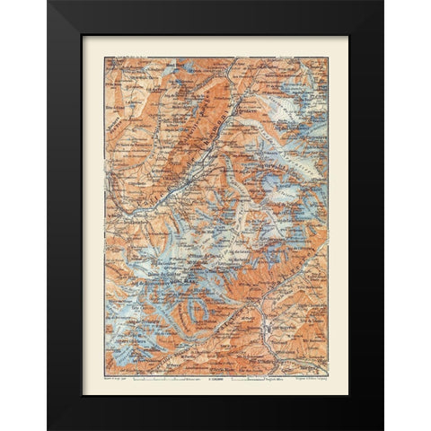 Europe Vallee de Chamonix France Italy Black Modern Wood Framed Art Print by Baedeker