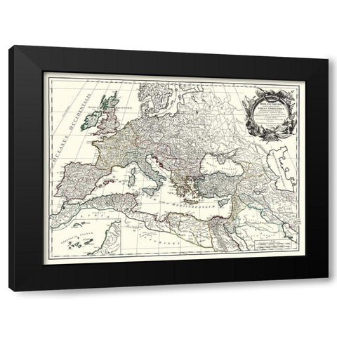 Roman Empire Europe - Vaugondy 1757 Black Modern Wood Framed Art Print by Vaugondy