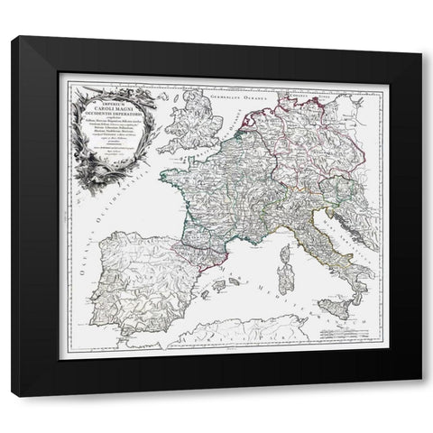 Charlemagne Empire Europe - Vaugondy 1757 Black Modern Wood Framed Art Print by Vaugondy