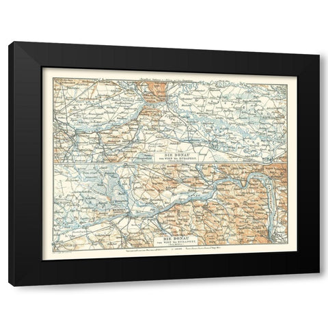 Europe Danube River Vienna to Budapest Black Modern Wood Framed Art Print with Double Matting by Baedeker