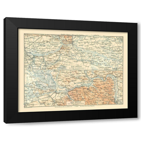 Europe Danube River Austria Hungary - Baedeker Black Modern Wood Framed Art Print with Double Matting by Baedeker