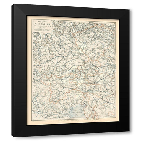 Europe Austria South Germany - Baedeker 1896 Black Modern Wood Framed Art Print by Baedeker