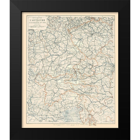 Europe Austria South Germany - Baedeker 1896 Black Modern Wood Framed Art Print by Baedeker