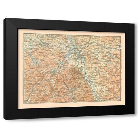 Europe Mountains Austria Germany - Baedeker 1896 Black Modern Wood Framed Art Print by Baedeker