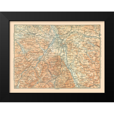 Europe Mountains Austria Germany - Baedeker 1896 Black Modern Wood Framed Art Print by Baedeker