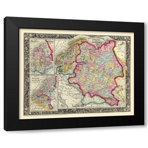 Russia in Europe Sweden Norway - Mitchell 1860 Black Modern Wood Framed Art Print by Mitchell