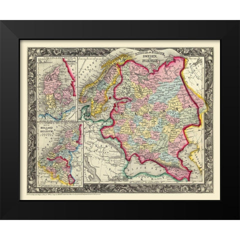 Russia in Europe Sweden Norway - Mitchell 1860 Black Modern Wood Framed Art Print by Mitchell