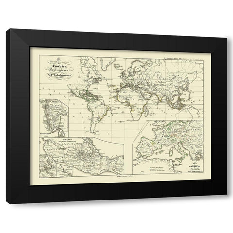 Spain Portugal 16 Century - Perthes Black Modern Wood Framed Art Print with Double Matting by Perthes