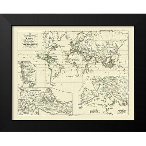 Spain Portugal 16 Century - Perthes Black Modern Wood Framed Art Print by Perthes