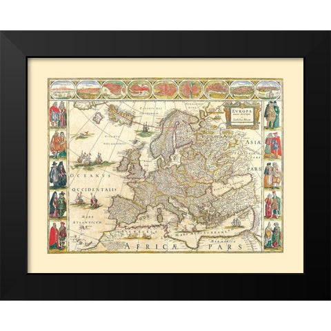 Europe - Blaeu 1665 Black Modern Wood Framed Art Print by Blaeu