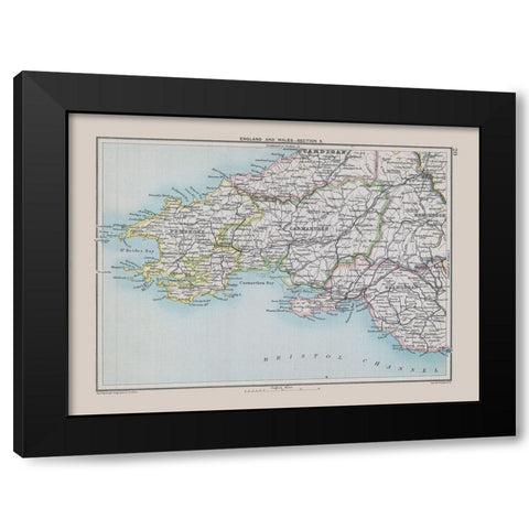 England Wales - Bartholomew 1892 Black Modern Wood Framed Art Print with Double Matting by Bartholomew