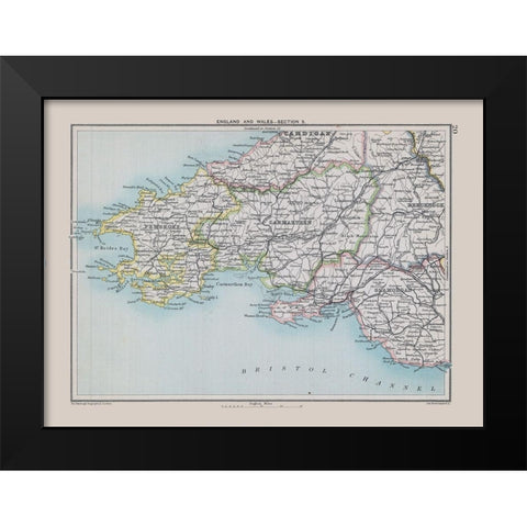 England Wales - Bartholomew 1892 Black Modern Wood Framed Art Print by Bartholomew