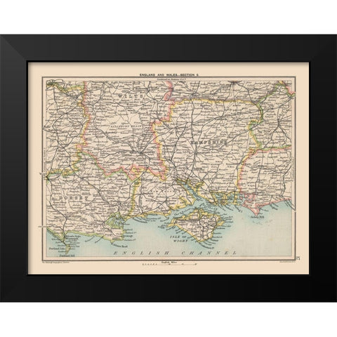 South England Wales - Bartholomew 1892 Black Modern Wood Framed Art Print by Bartholomew