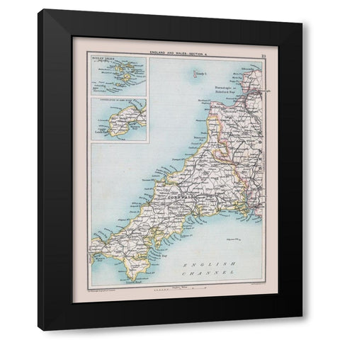South West England Wales - Bartholomew 1892 Black Modern Wood Framed Art Print with Double Matting by Bartholomew