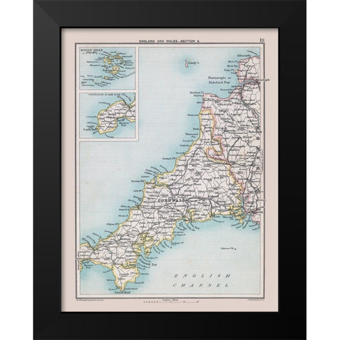 South West England Wales - Bartholomew 1892 Black Modern Wood Framed Art Print by Bartholomew