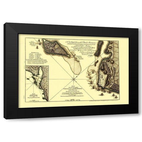 Caribbean Attack Plan Fort Louis Fort George Black Modern Wood Framed Art Print with Double Matting by Jefferys