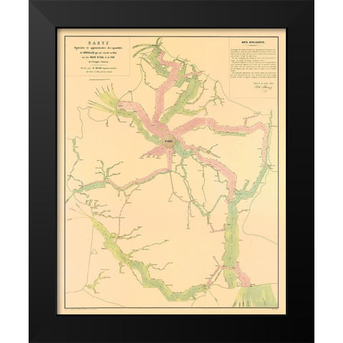 Paris France Transportation Routes - Regnier 1853 Black Modern Wood Framed Art Print by Regnier