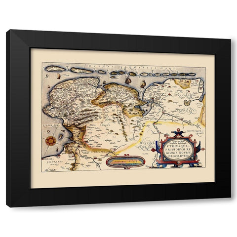 Friesland Area Netherlands - Ortelius 1574 Black Modern Wood Framed Art Print by Ortelius