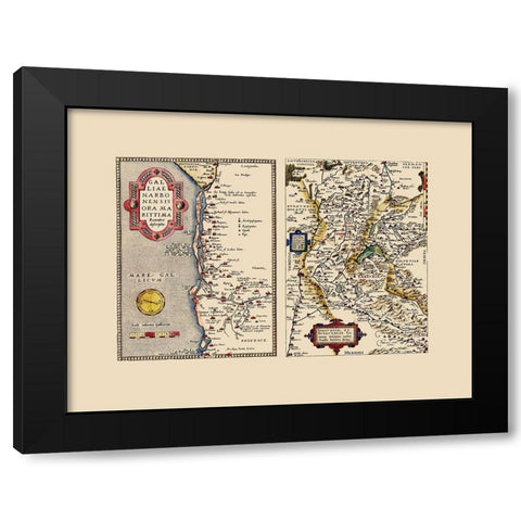 Europe France Switzerland Italy - Ortelius 1574 Black Modern Wood Framed Art Print by Ortelius